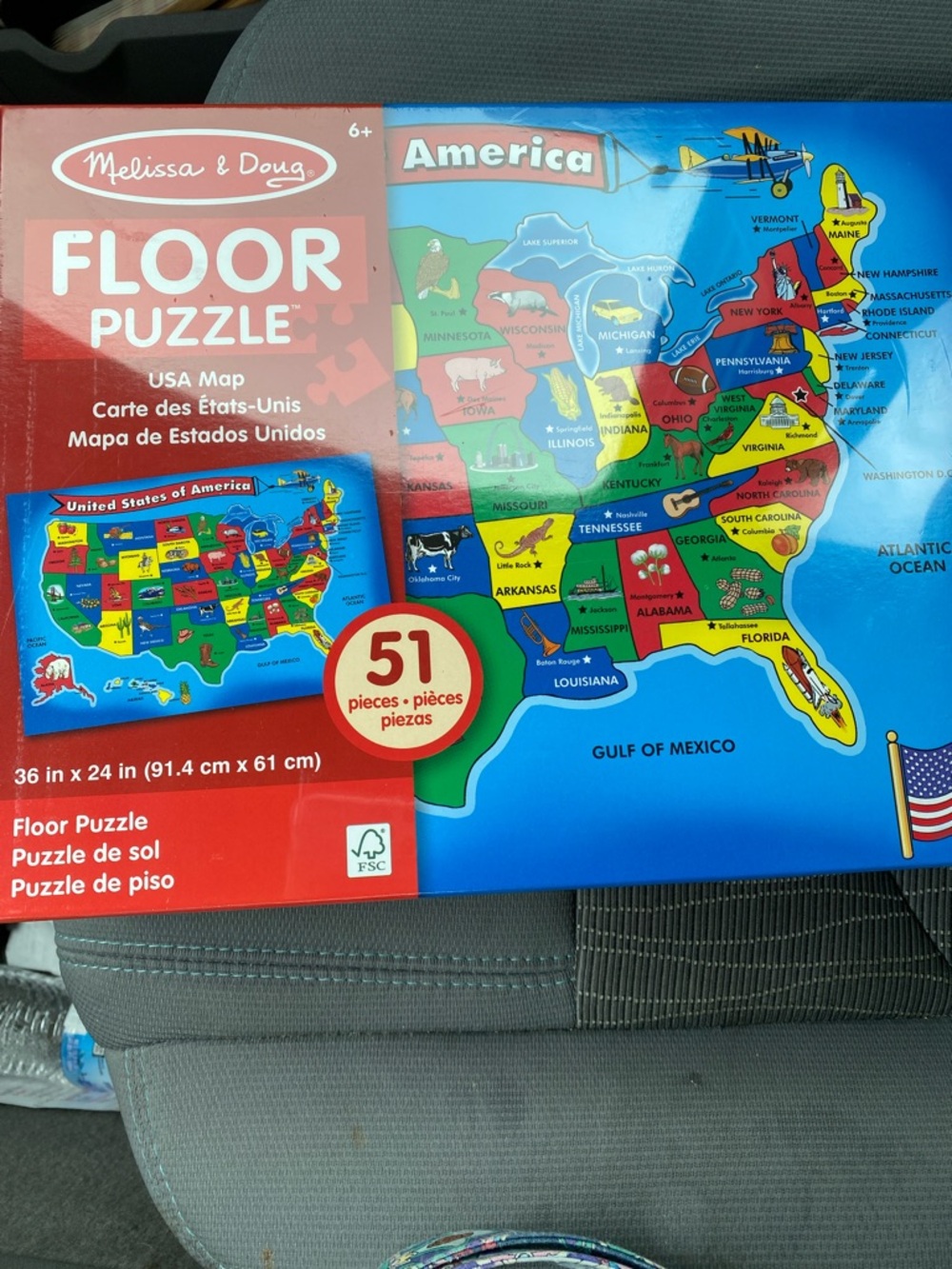 USA Map Floor Puzzle 2' x 3' Melissa & Doug 51 Pieces America Homeschool Sealed